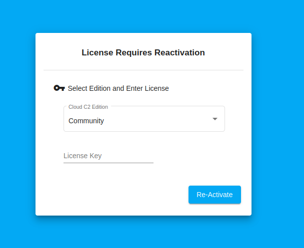 Your C² Server UI License Requries Reactivation modal