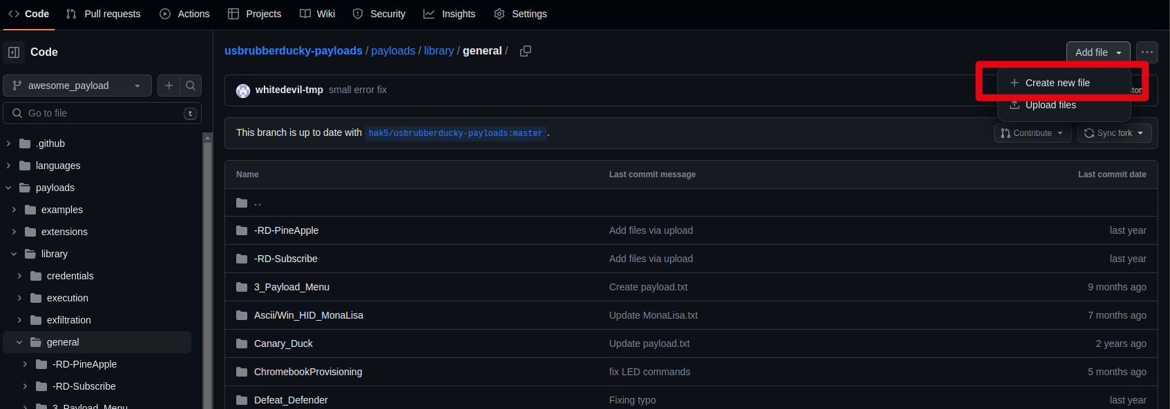 Create a new file in the correct category