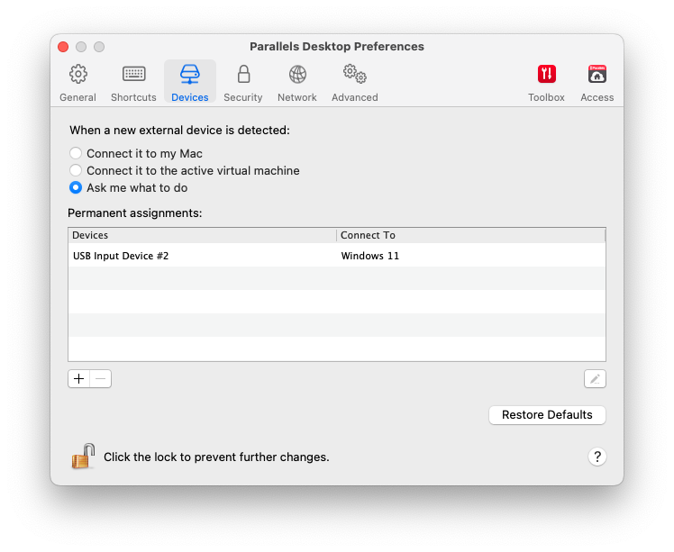 Example of a USB Rubber Ducky configured to automatically connect to a Windows 11 virtual machine using the Parallels desktop virtualization software