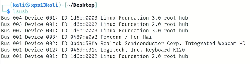 The lsusb command executed on a Linux system