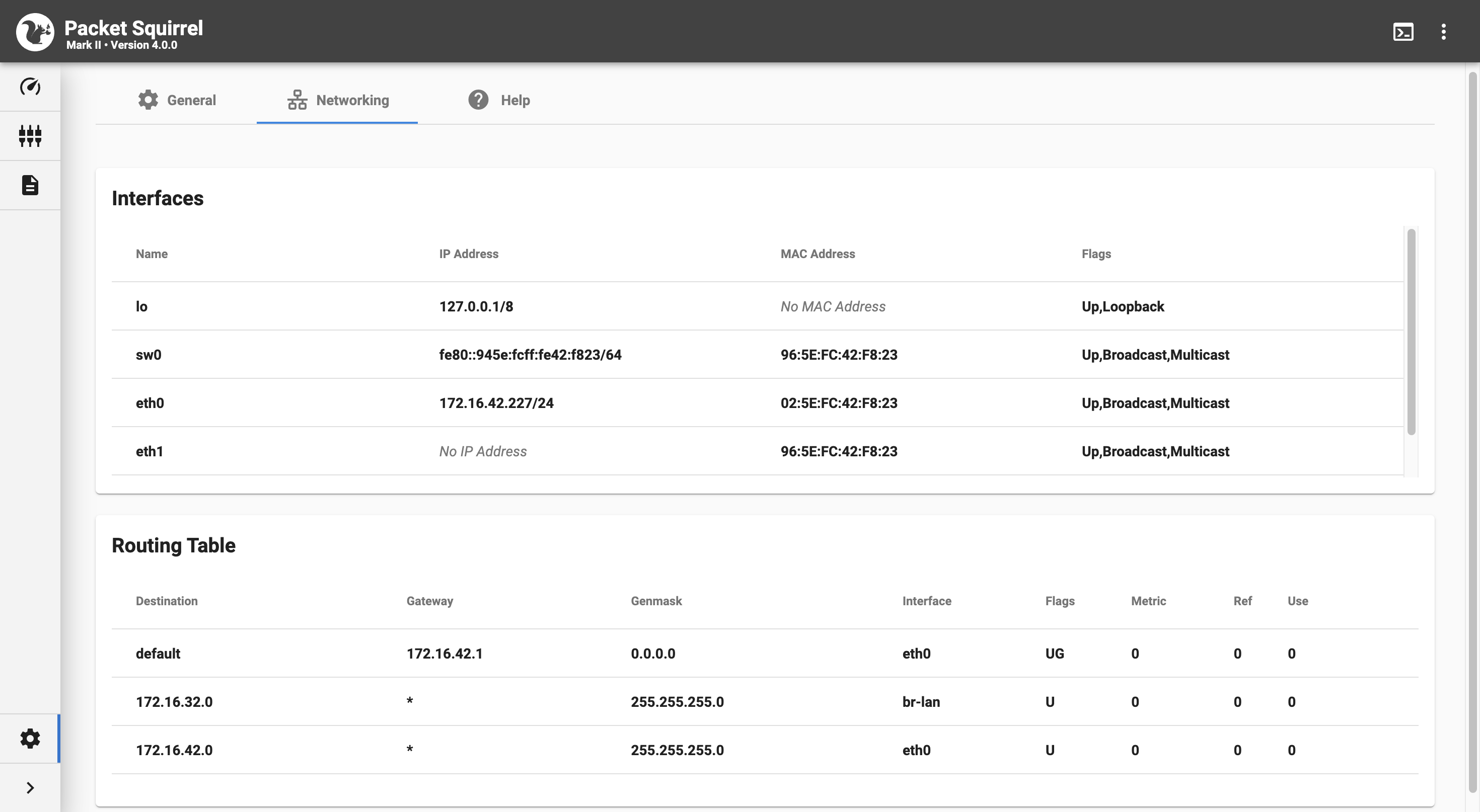 Packet Squirrel network settings page