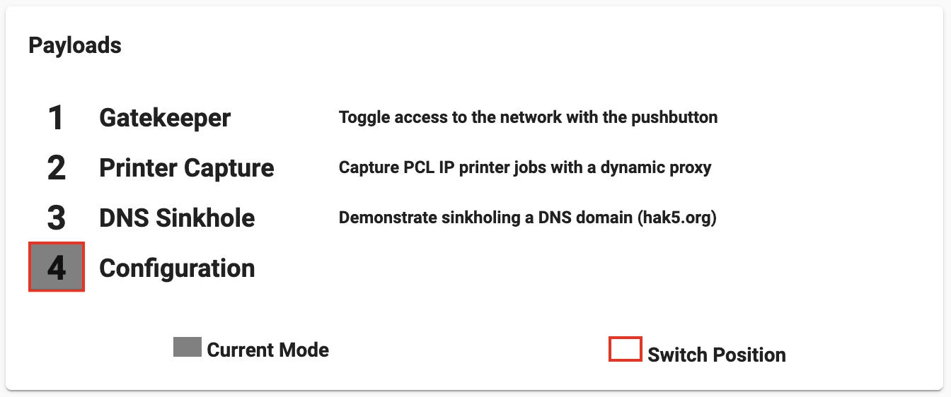 Packet Squirrel web UI showing payload information
