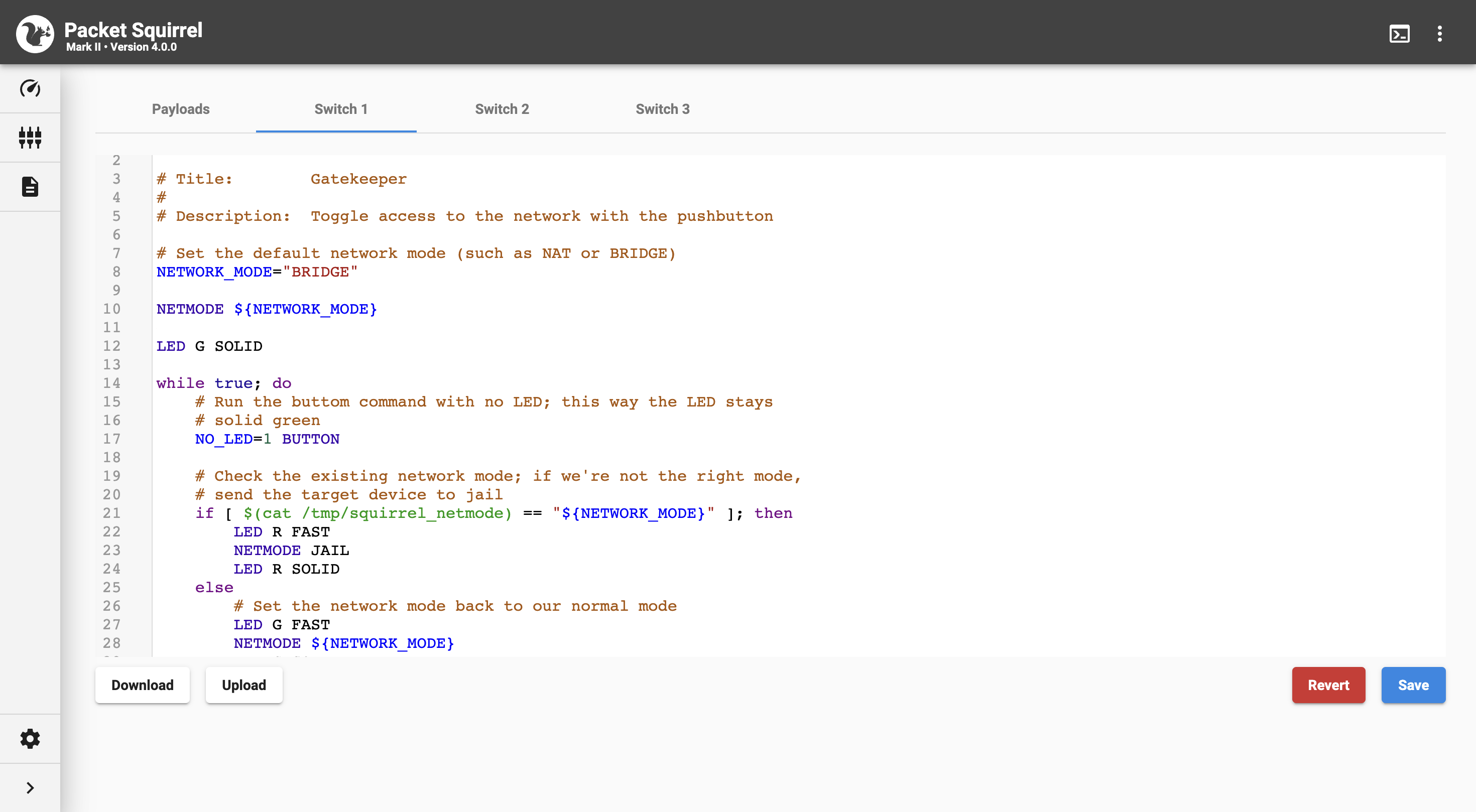 Packet Squirrel web UI payload editing