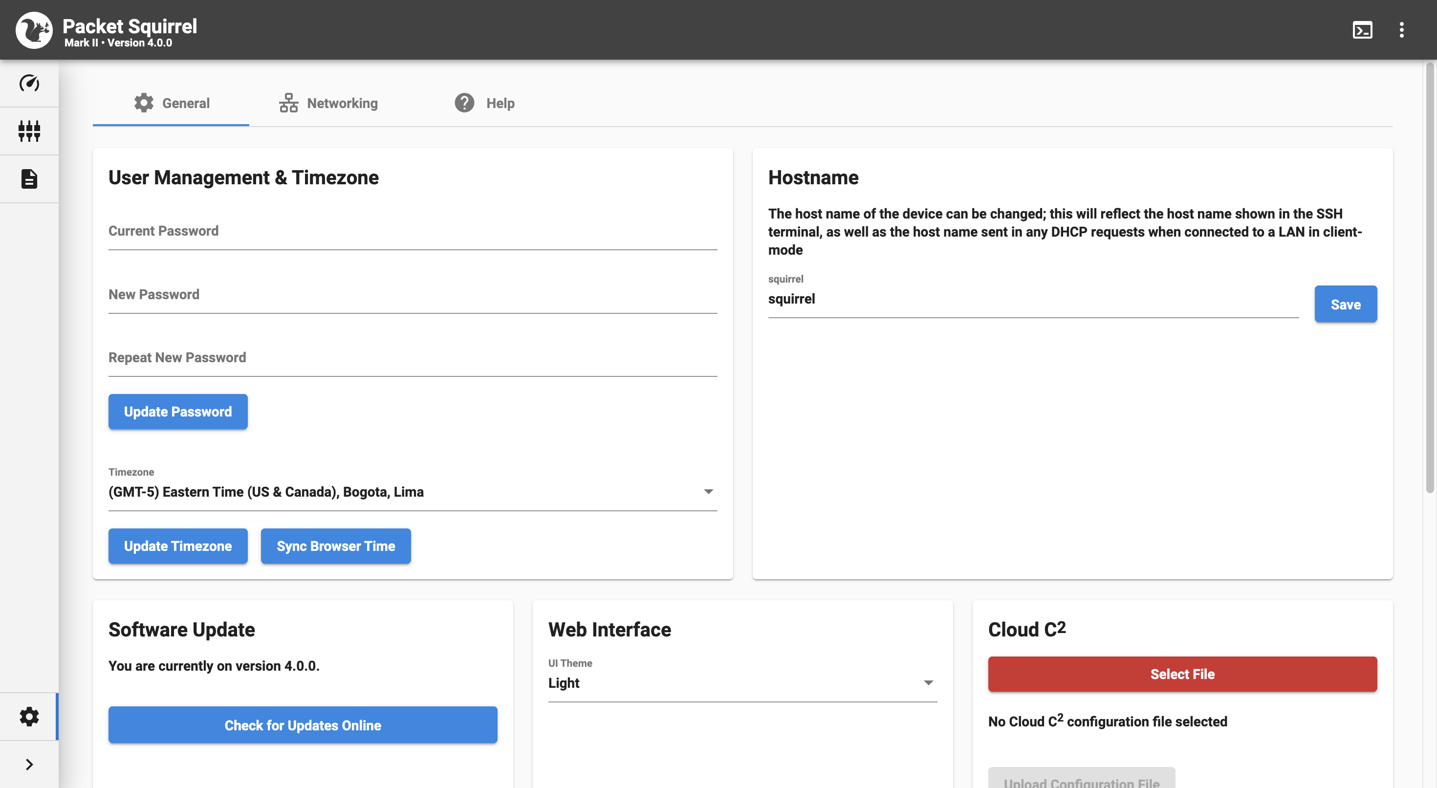 Packet Squirrel settings page