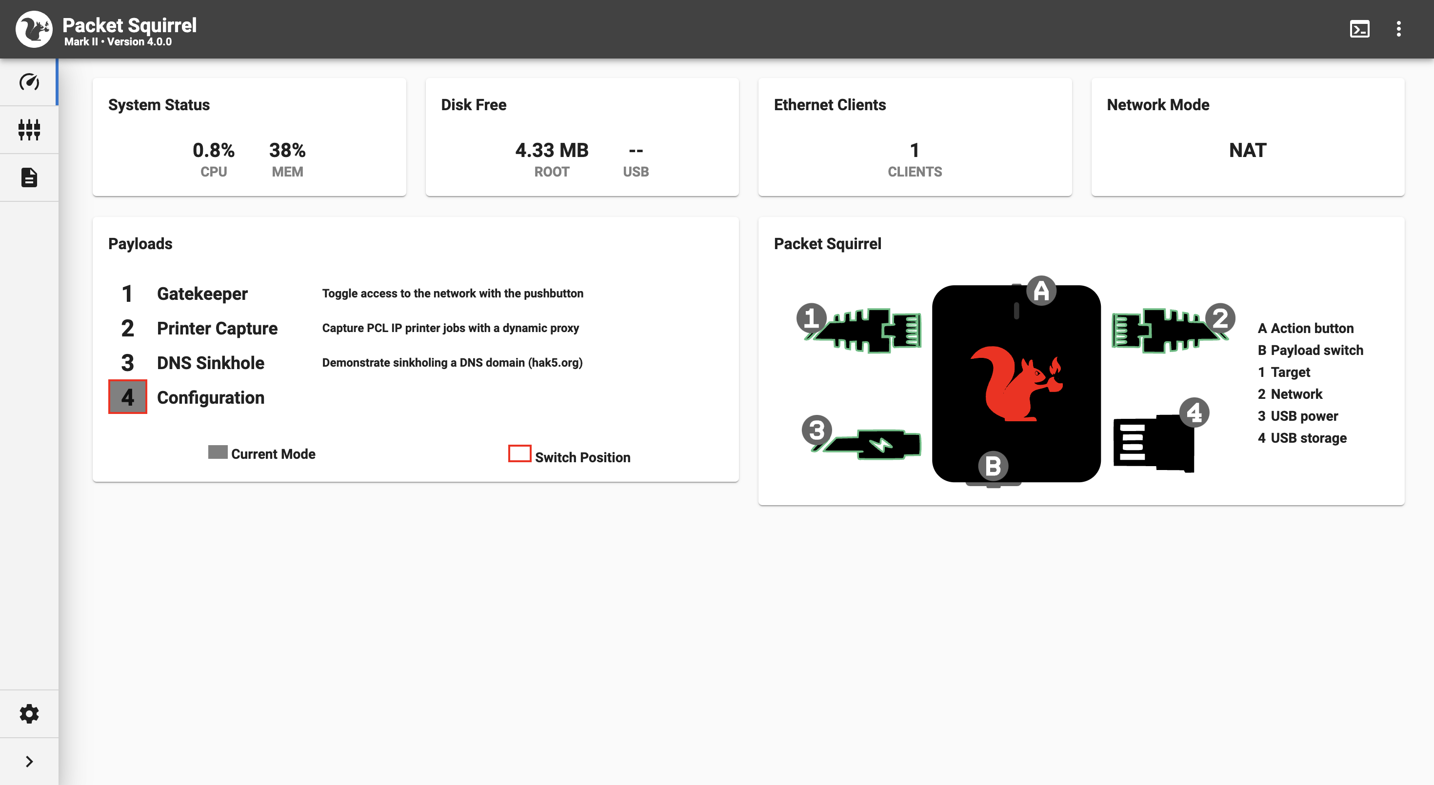 Packet Squirrel Mark II Web UI