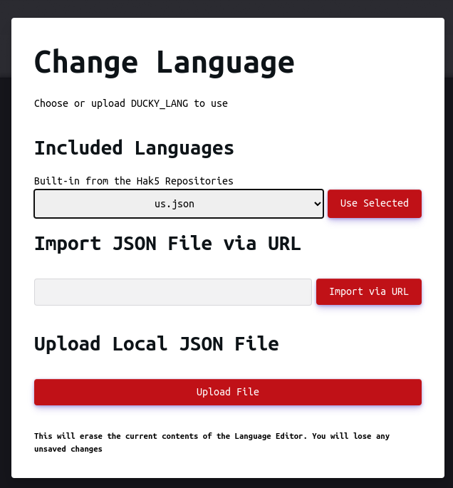 Change Language Menu
