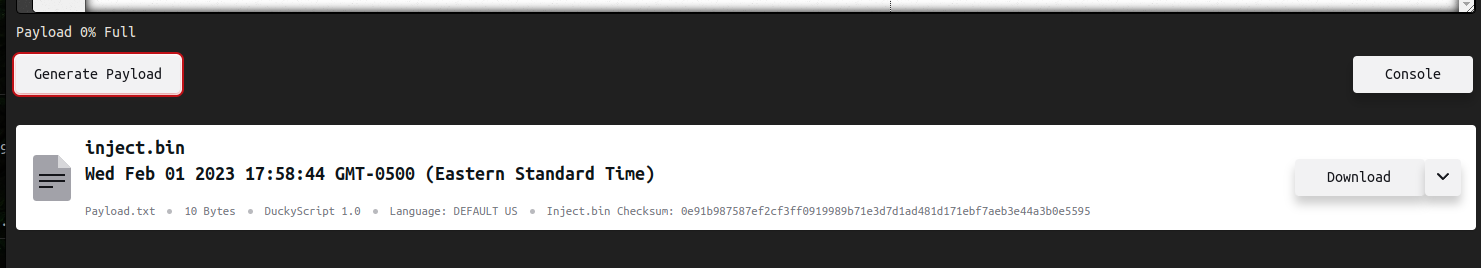 Generate Payload Result