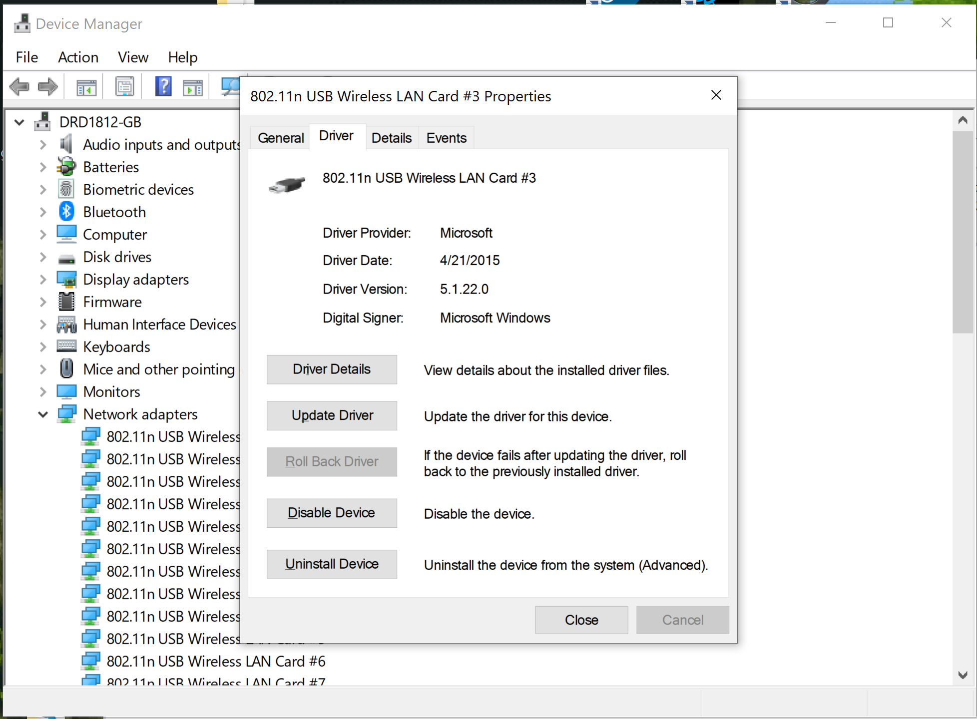 Incorrect driver installation