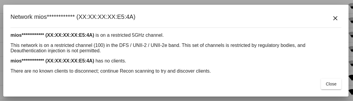An example warning when deauthentication is not possible