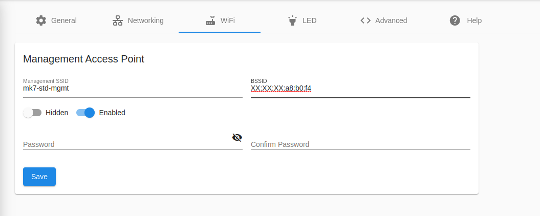 WiFi Management Network configuration